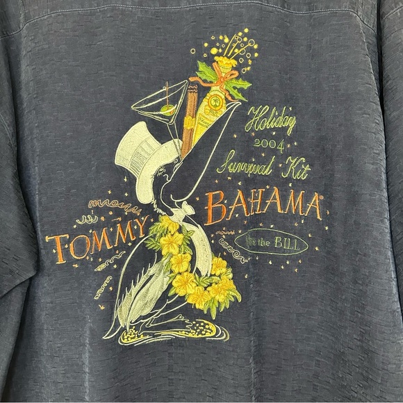 Tommy Bahama Men L 100% Silk Embroidered Back Camp Shirt Cigar Martini Beach - Picture 8 of 11